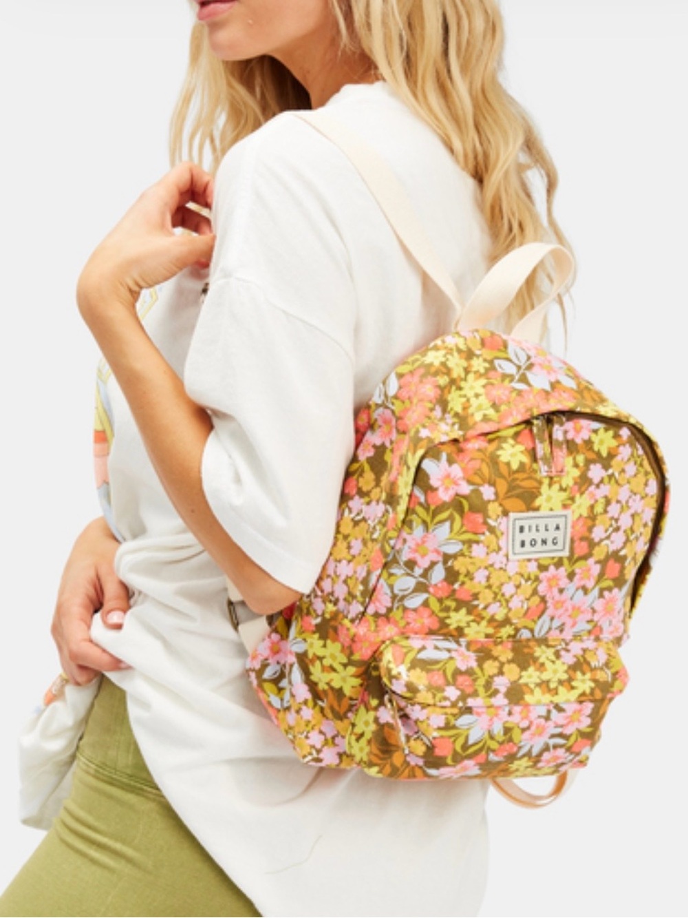 Billabong Mini Mama Jr Canvas Backpack Multi Floral Brown Yellow Pink New School